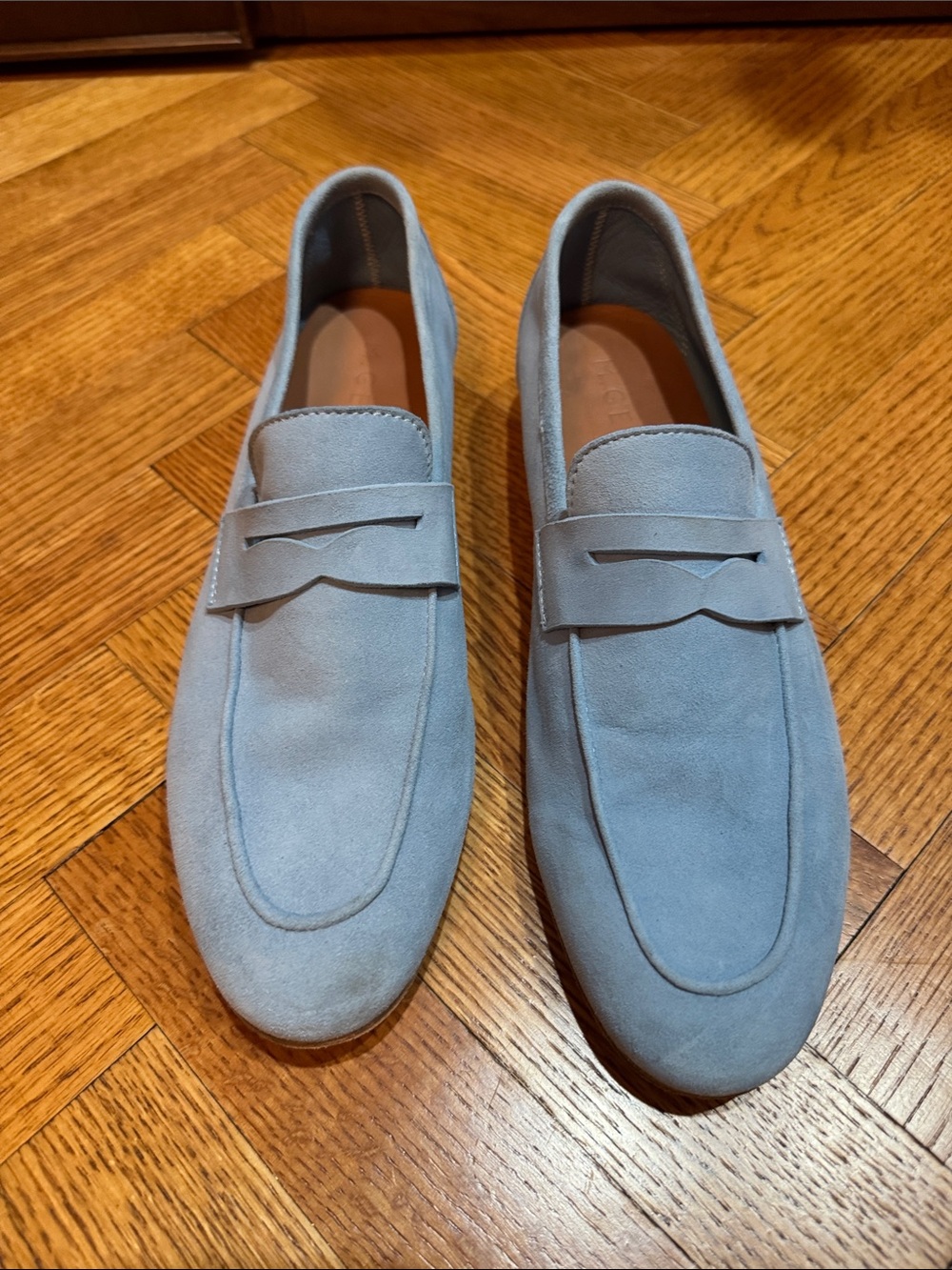 Suede Penny Loafers in Light Blue